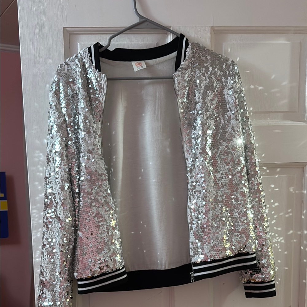 Wonder Nation Silver Sequin Bomber Jacket